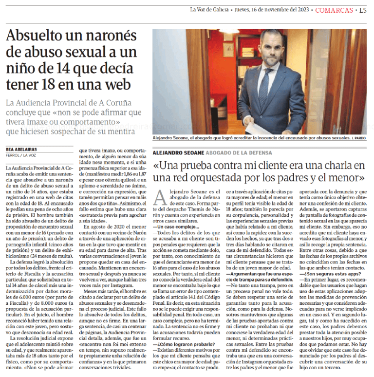 Abogados penalistas delitos sexuales. Alejandro Seoane Pedreira
