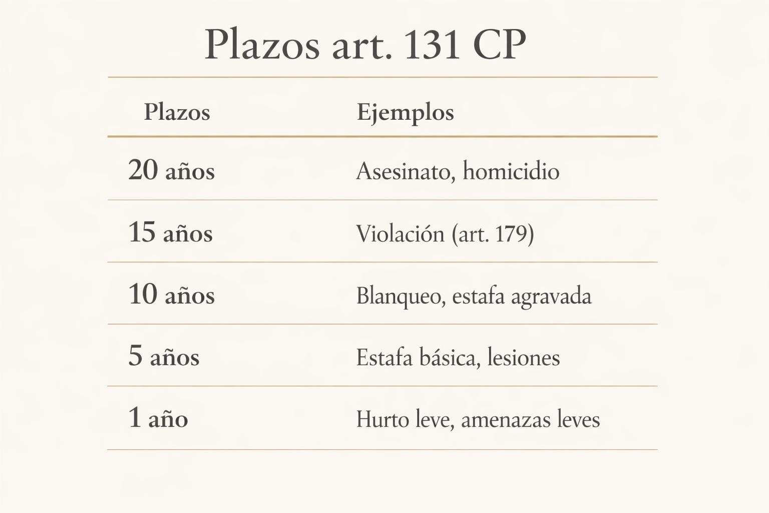 Art. 131 CP: plazos de prescripción del delito explicados 1 Art. 131 CP: plazos de prescripción del delito explicados Art. 131 CP: plazos de prescripción del delito explicados